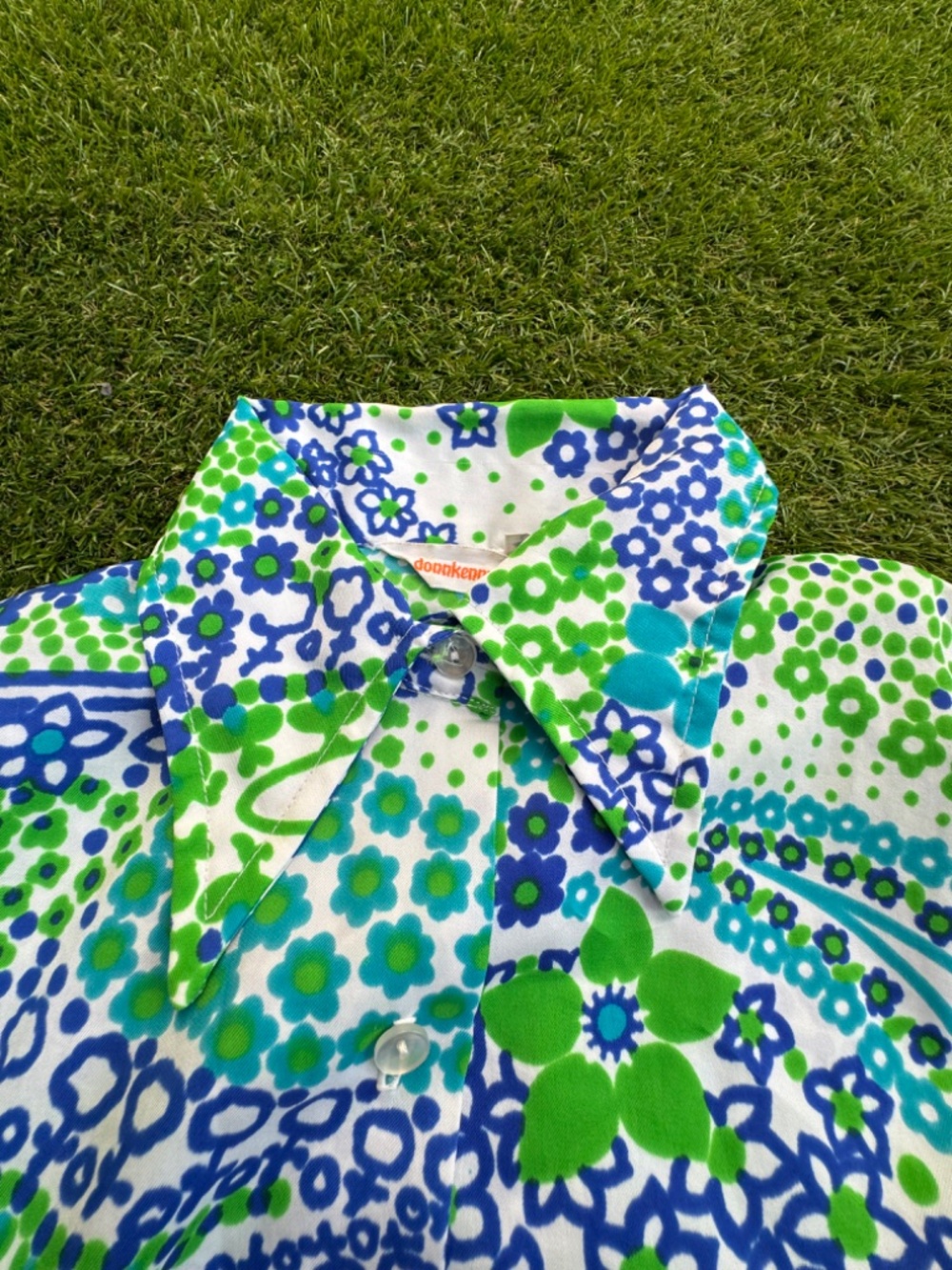 Vintage Donn kenny Green Blue Retro Vibrant Blouse Size 9/10 - Picture 9 of 9
